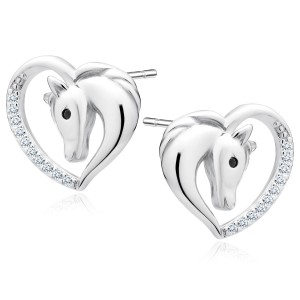 Cercei argint Cal si inima cu piatra neagra DiAmanti Z1795ER_WB-DIA (Argint 925‰ 1,9 g.)